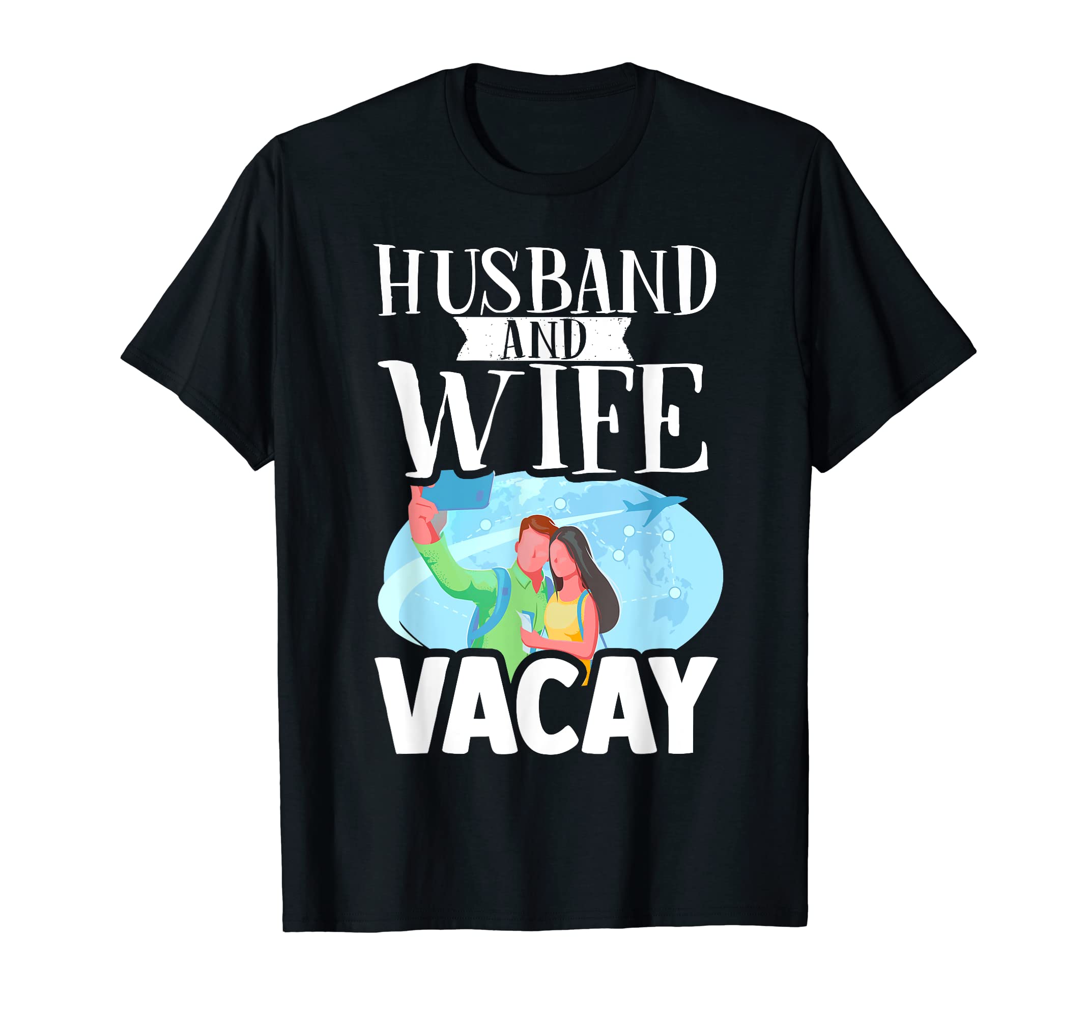 Matching Vacation Apparel World Map LLPTraveller Flight Vacation Husband And Wife Vacay T-Shirt