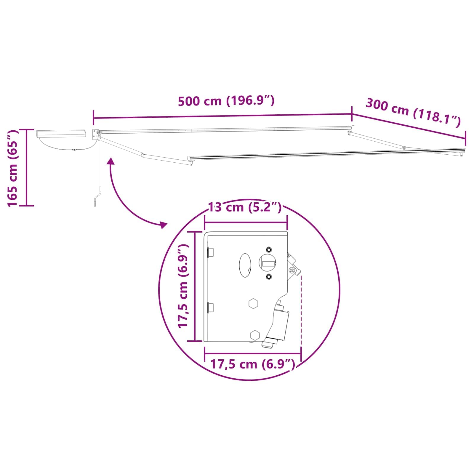 Cadre de Store rétractable électrique Anthracite 5 x 3 m en Acier avec Panneau Solaire télécommande manivelle pour ombrage extérieur Jardin terrasse Patio Protection Soleil
