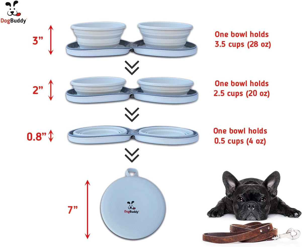 DogBuddy Travel Bowls, Large Collapsible Silicone Dog Bowl with Case, Foldable Expandable Dog Food Water Bowl, Portable Pet Feeding Accessories for Outdoors Travel Camping Hiking, Mist