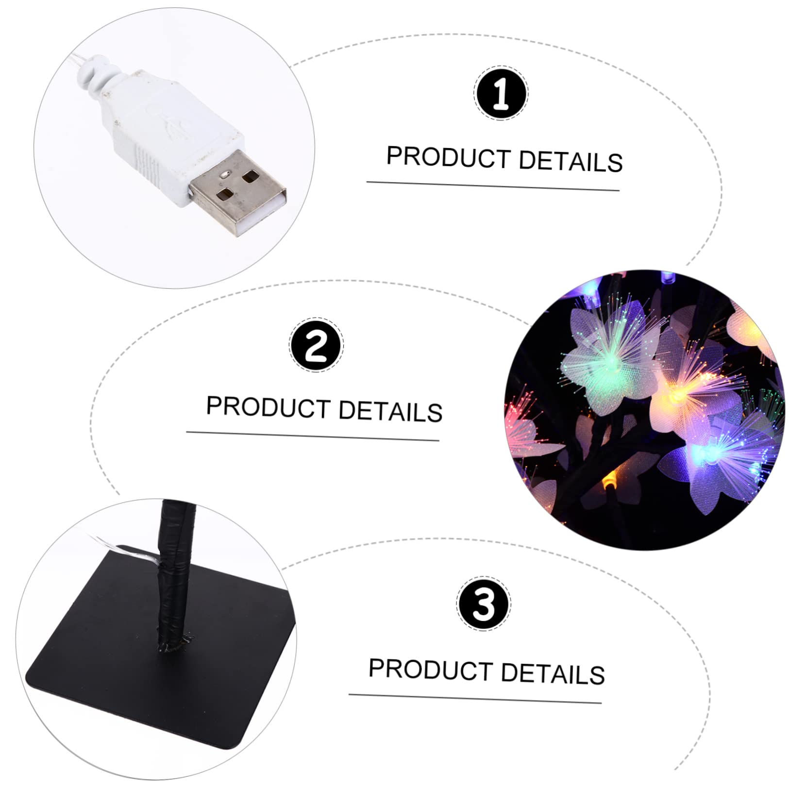 CIYODO 1Pc Optical Flower Tree Light USB LED Tabletop Lamp for Home Decor Wedding Party Night Light with LEDs Stable Base for Bedroom Office and Festivals