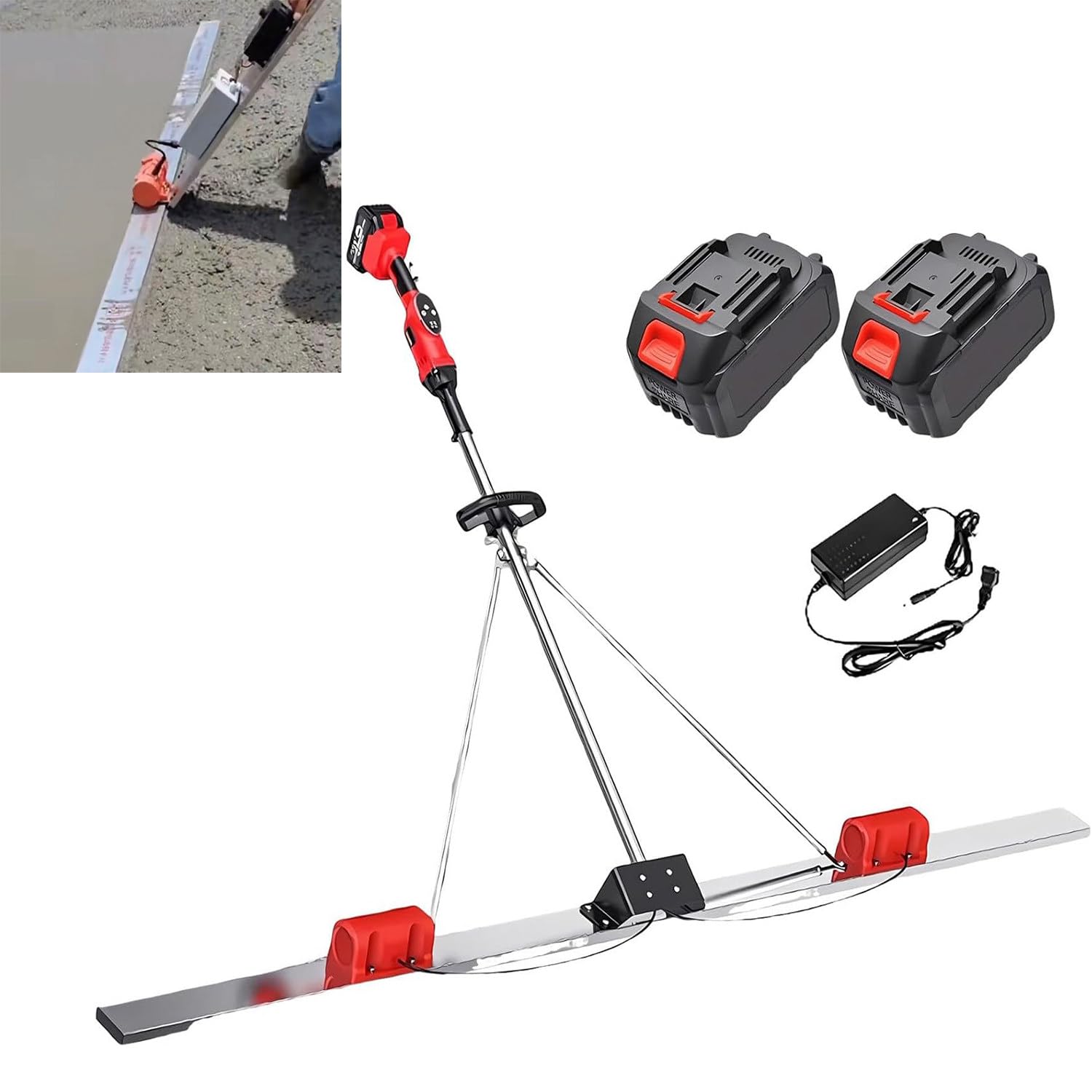 Cordless Power Concrete Screed Vibratory Kit with Dual Motor Concrete Finishing Tool, 6000 RPM Electric Screed Vibrator for Professional Cement Leveling and Surfac-e Smoothing 2M