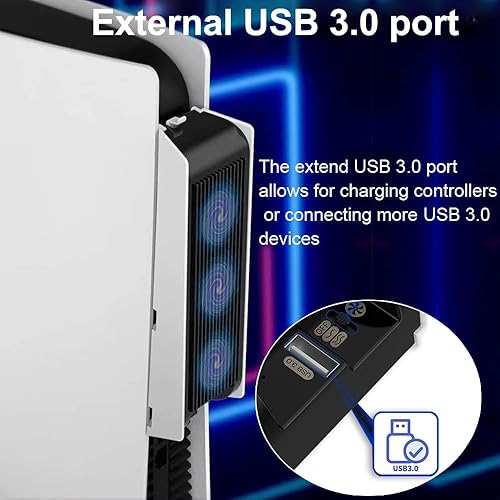 Miniatura 3 de Ventilador de refrigeración para PS5, ventilador silencioso mejorado con luz LED, accesorios de refrigeración horizontal con concentradores USB3.0,