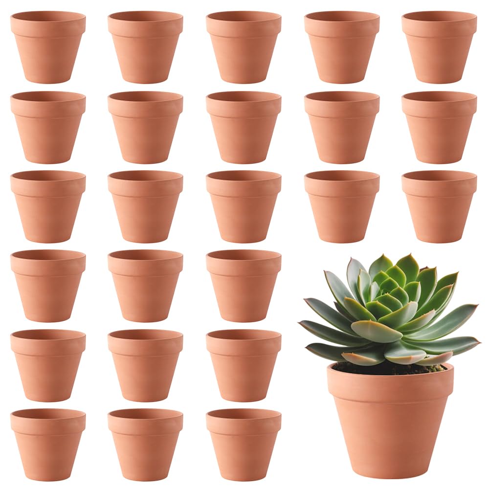 Foreverup 24Pcs Terracotta Plant Pots, 4 x 4.8CM Small Terracotta Plant Pots with Drainage Holes