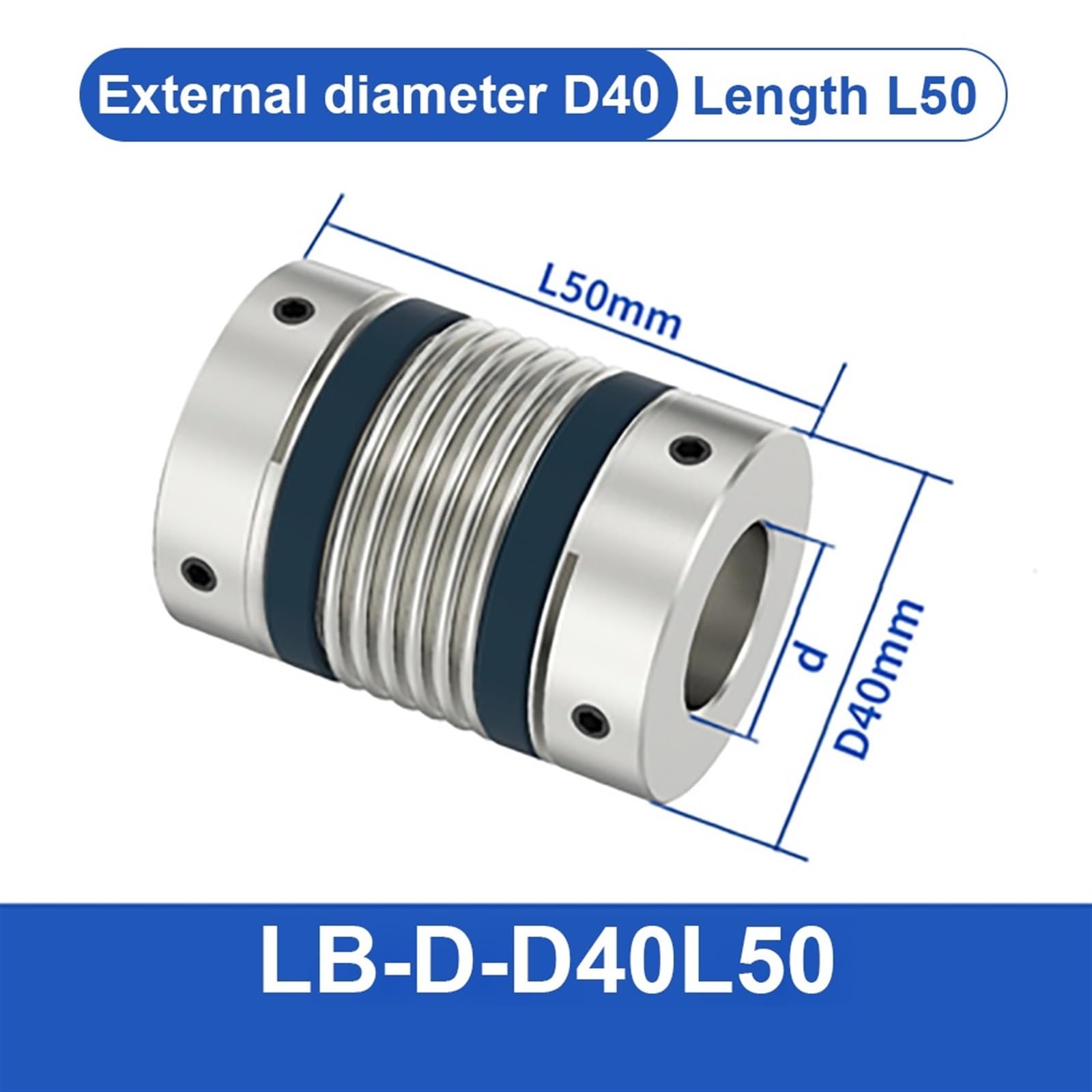 Accoppiamento albero LB D40L50/58, accoppiatore motore flessibile a soffietto, in alluminio, ad alta elasticità, guarnizione universale, stampante 3D, Cardan(LB-D-D40L50-9X9)