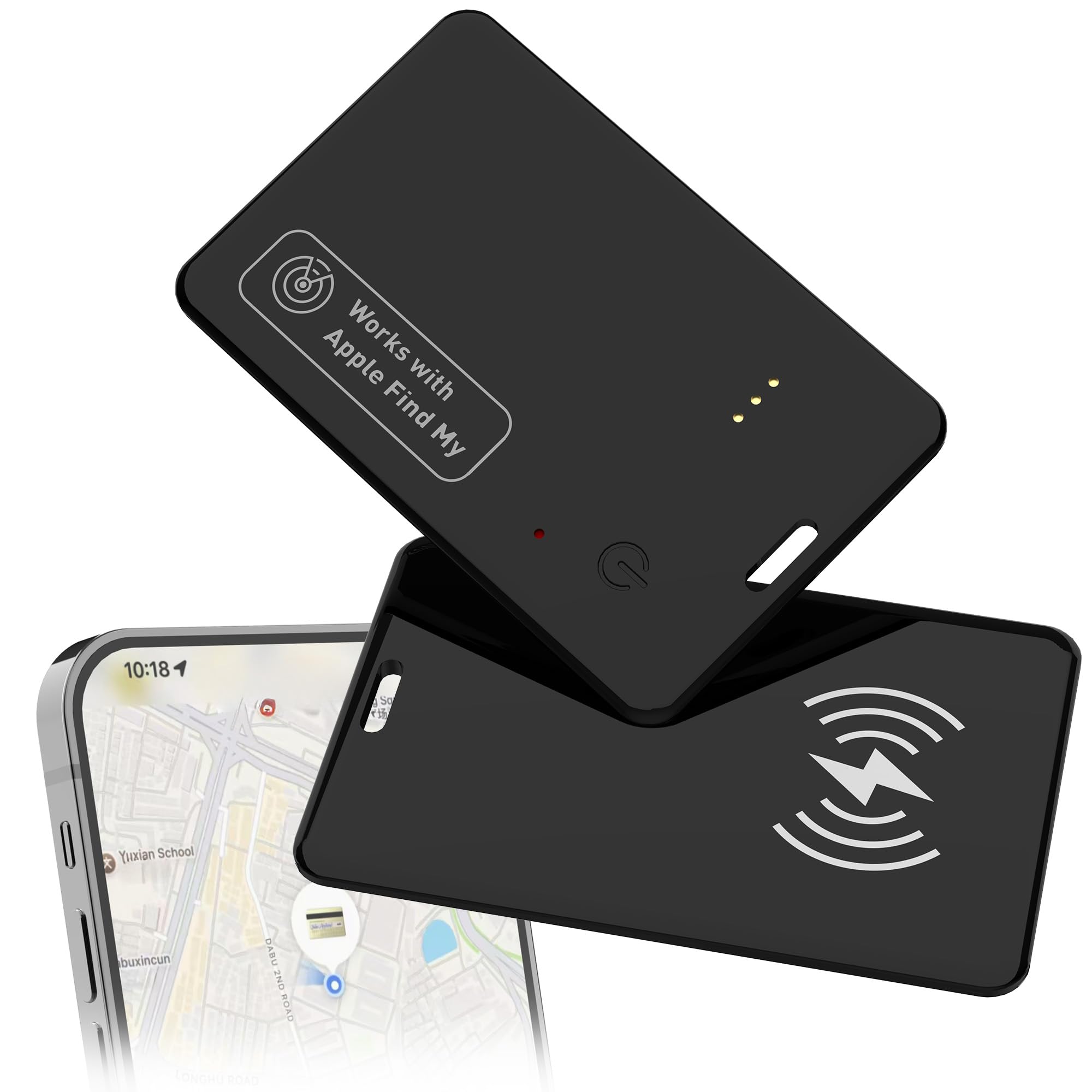 USBERG 2-Pack Wallet Tracker Card for Apple Find My(iOS Only), Rechargeable Thin Finder with Wireless Charging - Protable Item Locator for Keys,