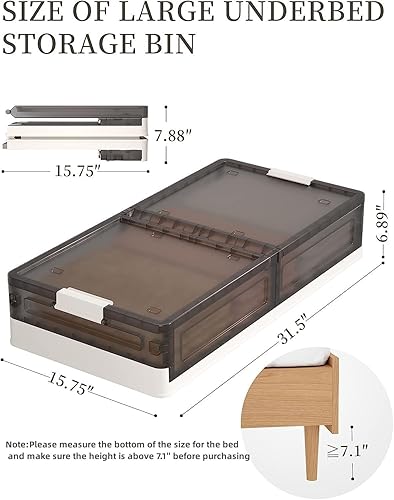 Miniatura 4 de SIRIRIC Almacenamiento debajo de la cama con ruedas, cajón de almacenamiento de plástico debajo de la cama, contenedores de almacenamiento apilables