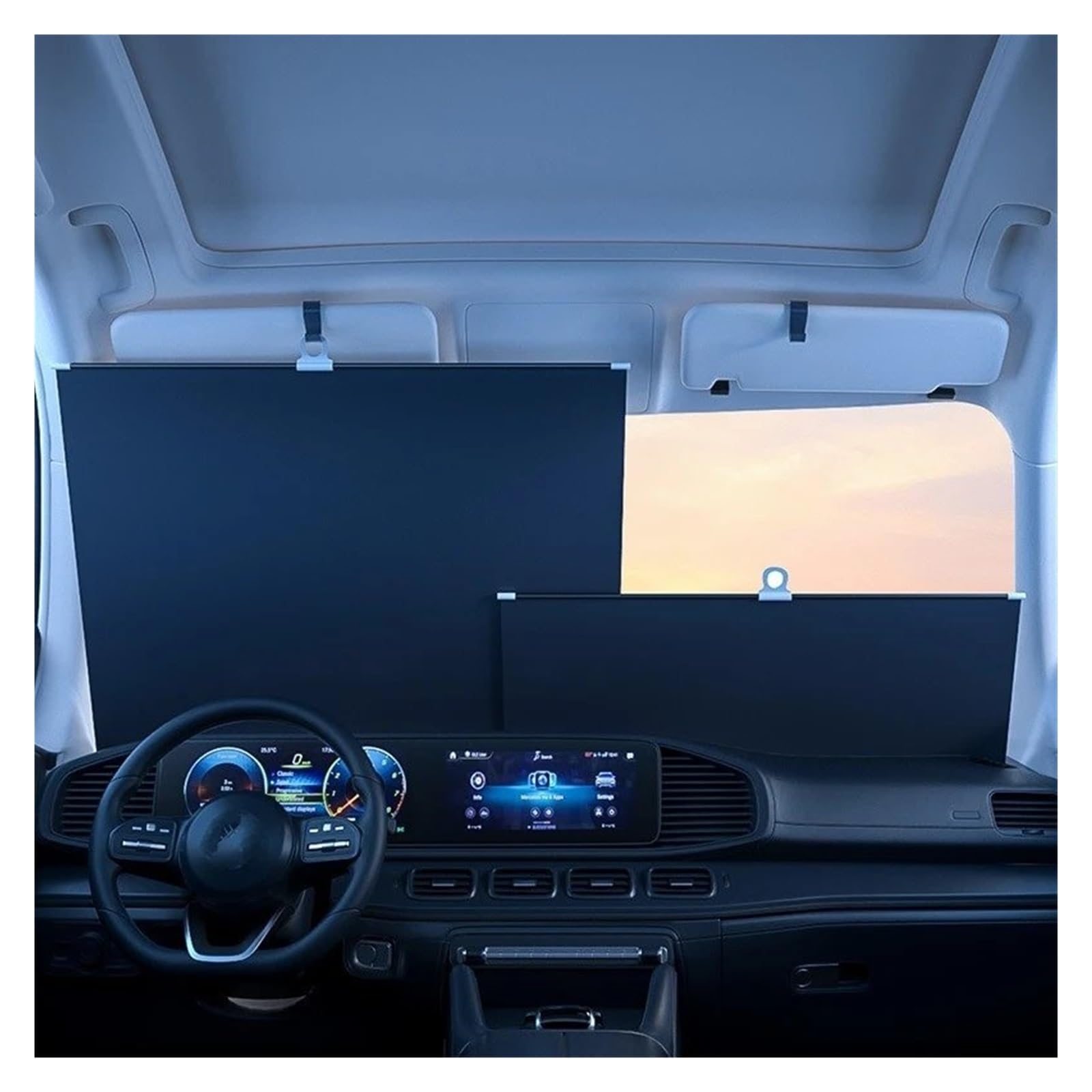 Parasol Ventanas Parasoles Coche Parasol Retráctil Doble Barra para Parabrisas Automóvil con Aislamiento UV Ganchos Y Ventosas En La Parte Delantera