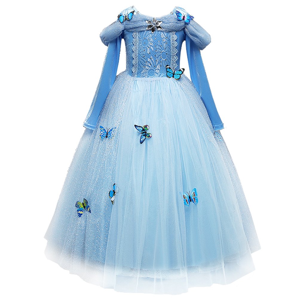 Vestito Principessa Cenerentola Per Bambina – Costume Halloween Blu – Taglia Unica