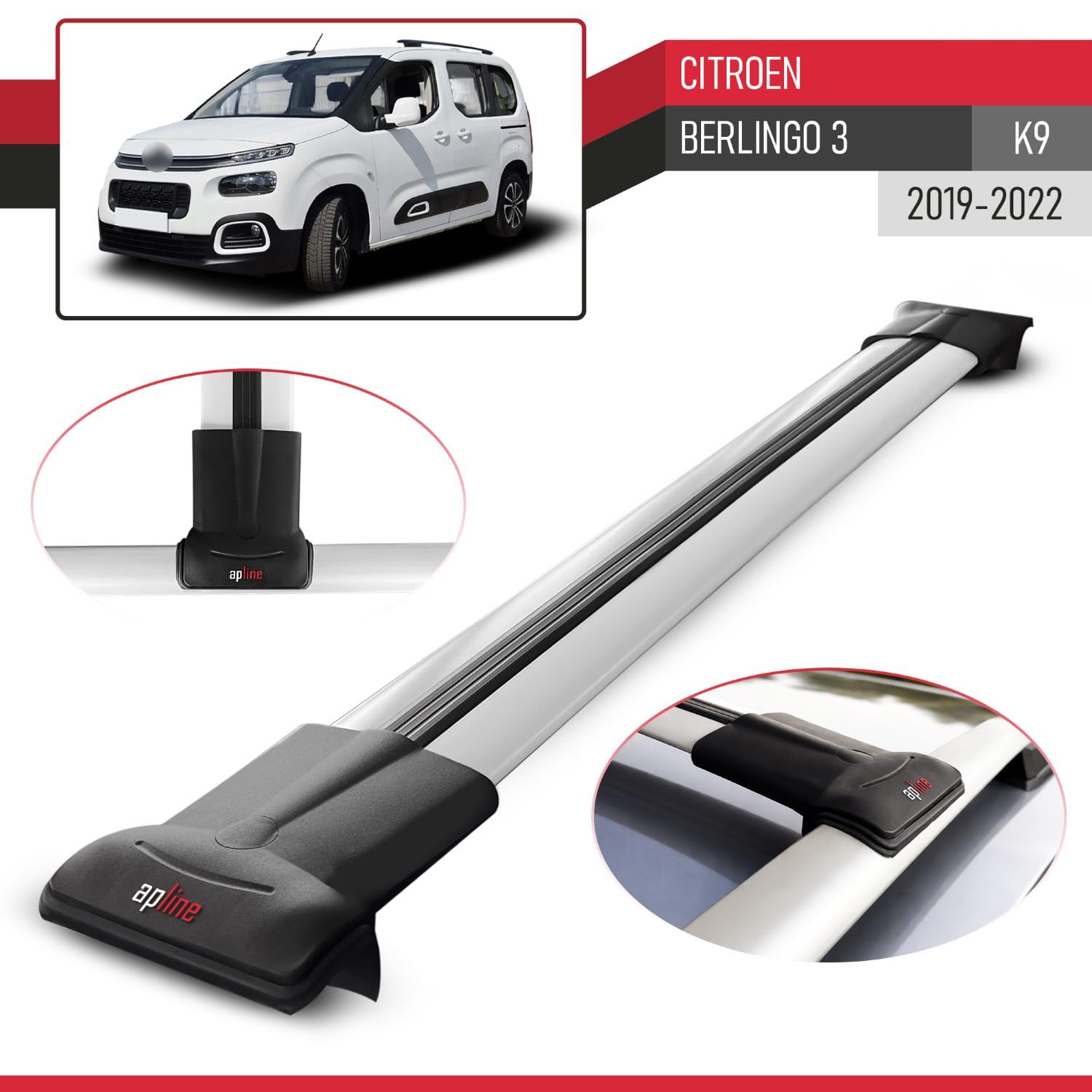 MDAK Compatible con Citroen Berlingo 3 (K9) 2019-2022 Fly Model Barras de Techo Auto Portaequipajes Barras Transversales Gris Aluminio 2 Barras