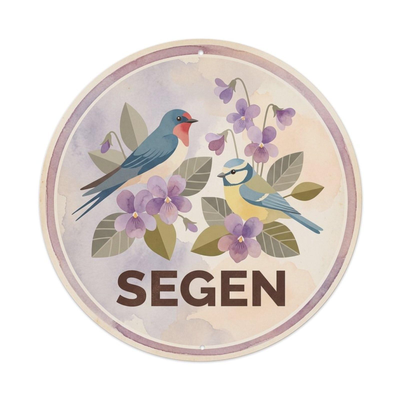 Violet Sprig Segen Watercolor Bird Slogan Metal Tin Sign