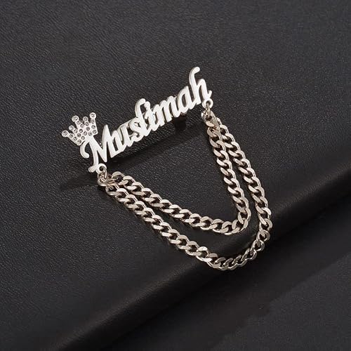 Personalized Customized Name Brooch Chain Crown Punk Style Stainless Steel Custom Apparel Pin Jewelry For Men And Women Wedding Jewelry Gift (Silver) #TOP4