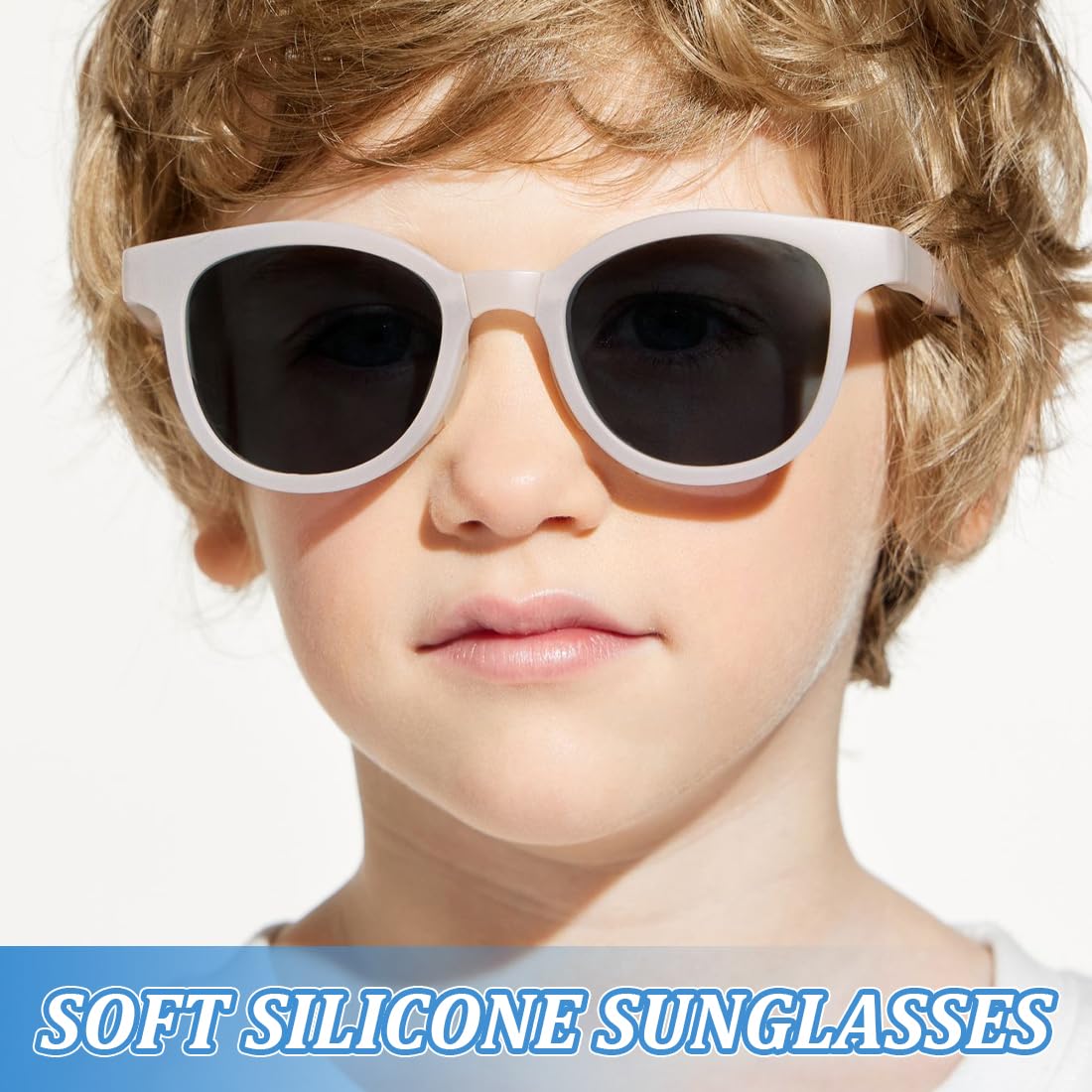 Baby Sonnenbrille Von 0-18 Monate UV400 100% UVA- und UVB-Schutz Mit verstellbarem weichen Riemen, Biegsamer Rahmen,polarisierte Sonnenbrille fur Jungen Mädchen (Weiß)