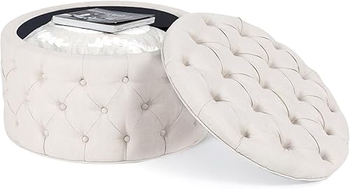 Miniatura 22 de Homebeez Otomana redonda de terciopelo para almacenamiento, reposapiés con botones copetudos, mesa de café (rosa) Rosa,Azul,Verde,Gris,Gris