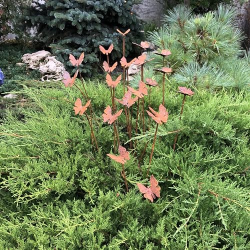 20 Rusty butterflies garden stakes, Metal garden decor, metal yard art, outdoor metal decor