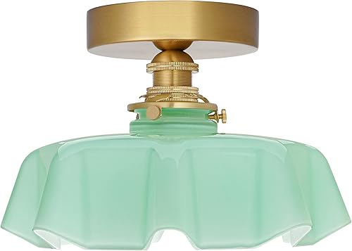 Miniatura 1 de DSMJFU - Lámpara de techo semiempotrada de latón, bonita lámpara de techo con pantalla de cristal verde pequeña para armario, pasillo y entrada