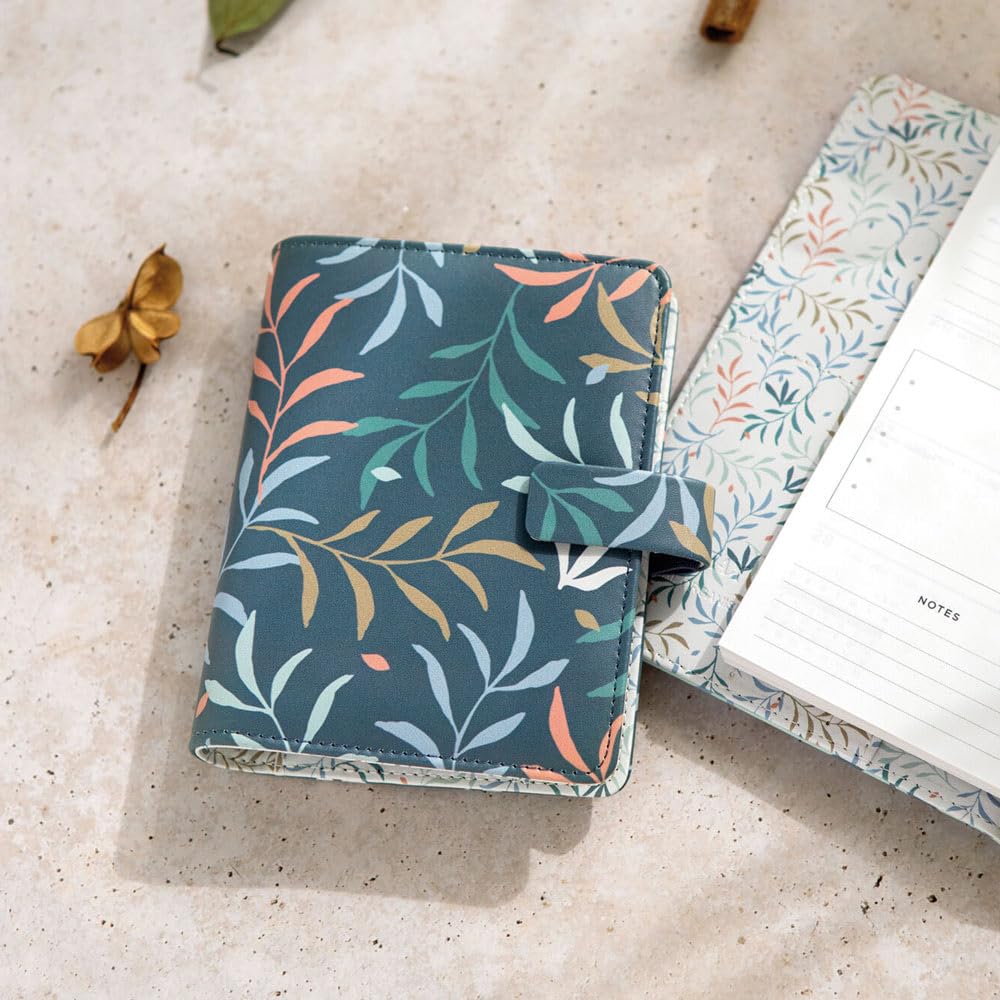 Filofax Botanical Organizer, Taschenformat, blau - glatt, Lederoptik, Sechs Ringe, Wochenansicht, Kalender Terminplaner, mehrsprachig, 2025 (C022644-25)