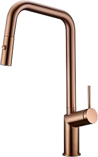 Mice/Imex - Grifo Cocina Extraible - Monomando Mezclador de Fregadero con ducha difusor doble jet - 2 Modos de Rociador, Grifo para Cocina Extensible Caño Alto Giratorio 360 ° Oro Rosa Cepillado