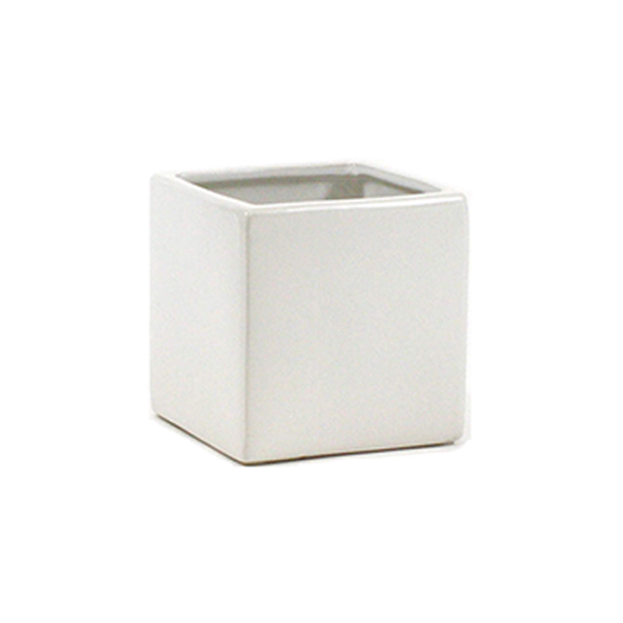 WGVI WGV Ceramic Cube Vase Width 4" Height 4" (Fits 3" Pot) Elegant Modern Block Square Floral Planter Terrarium Container Table Dresser for Event Accent Home Office Decor White 1 Piece