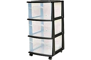 Homz Plastic 3 Clear Drawer Wide Storage Rolling Utility Organizer