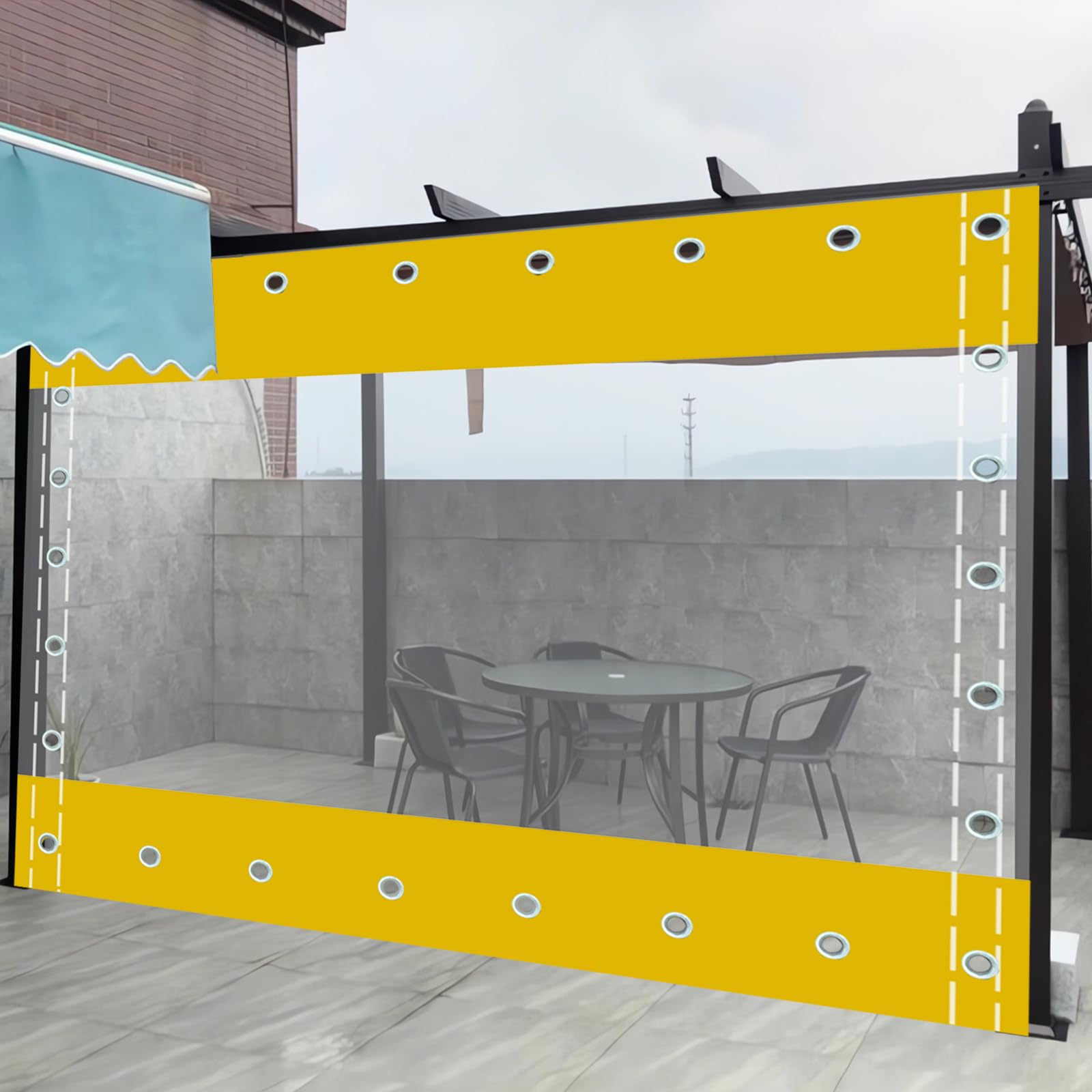 Gyuezx Yellow Outdoor Clear Tarp Curtain,Transparent Tarpaulin Side Panels,100% Waterproof,Heavy Duty Tarpaulin With Grommets,For Pergola,Porch,Gazebo,Patio,Customisable H×W-2X2m/6.56X6.56ft