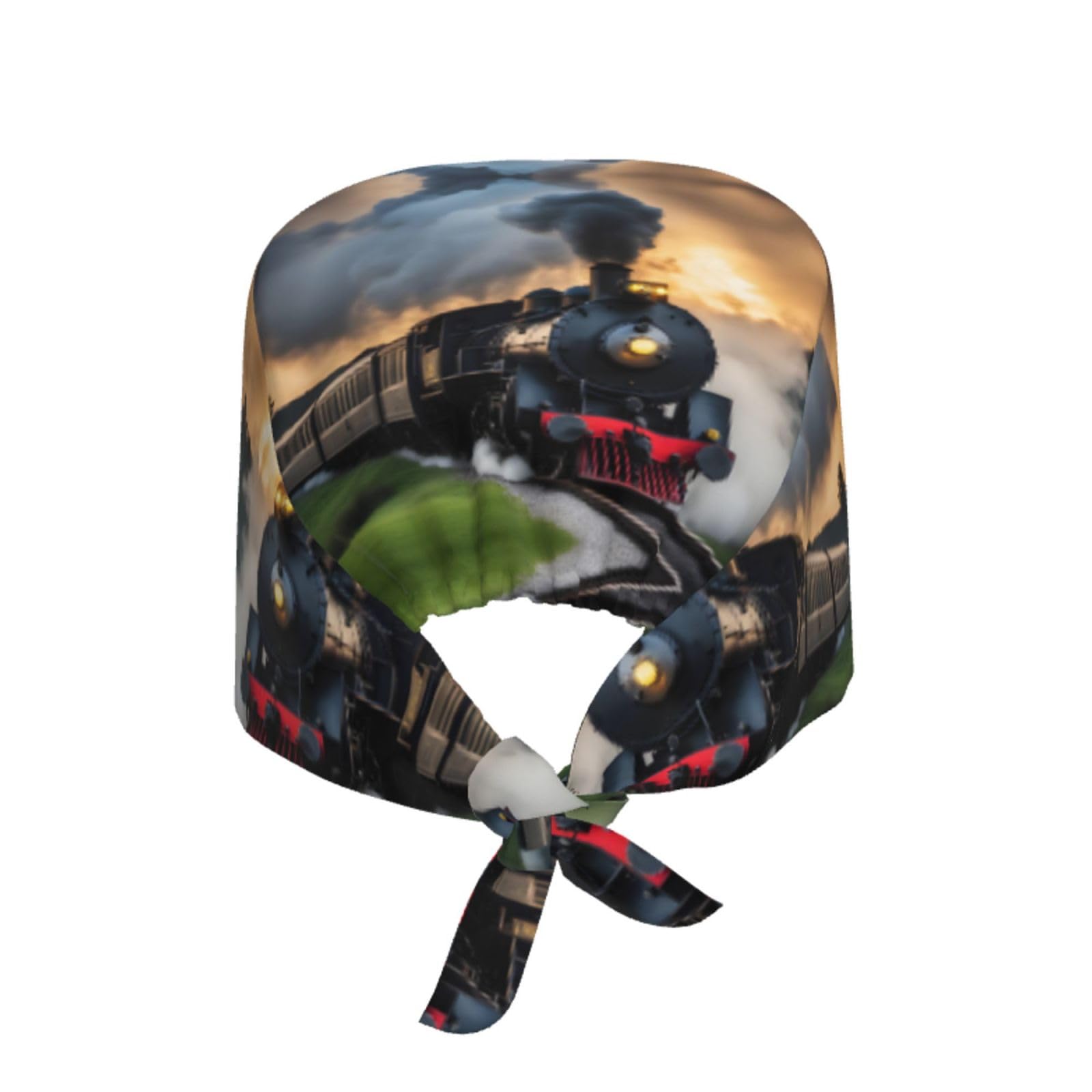 YYHHAOFA Breathable Work Hat Steam Train Printed for Chef, Nursing, Spa, Facial Care, Fitness Black