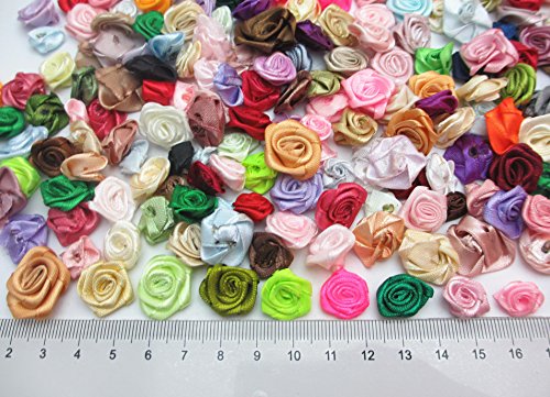 Libiline 200Pcs Mix Lots Satin Ribbon Rose Flowers Sewing Craft Ribbon Bows Wedding Decoration #TOP3
