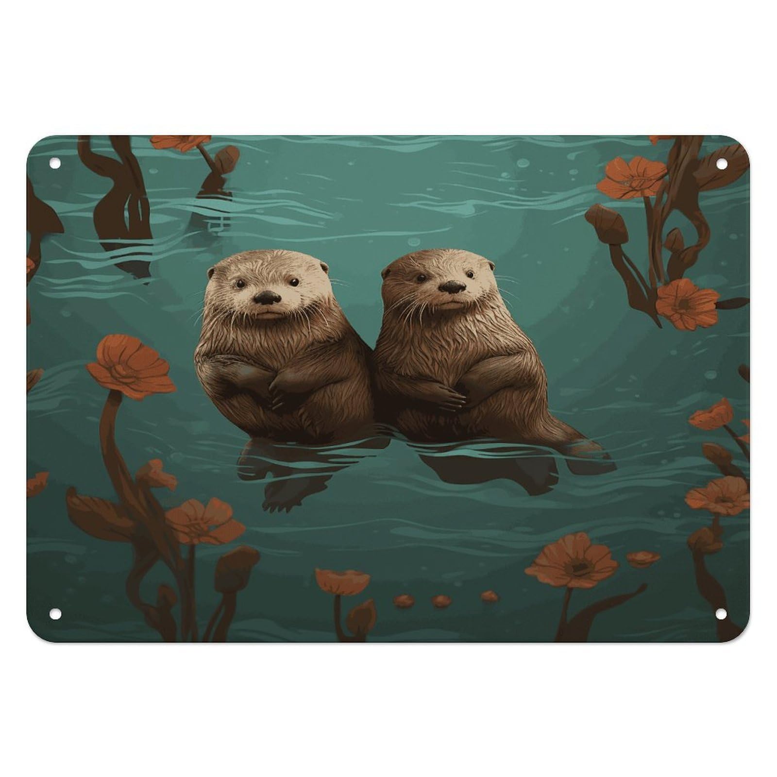 Fekiloot Style Otters In Love Wall Decor Iron Painting Metal Sign