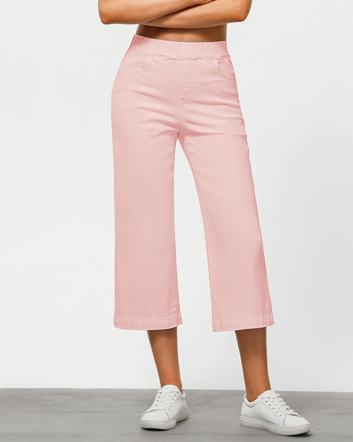 GRAPENT Capri Jeans for Women Wide Leg High Waisted Effortless Flow Pull On Stretchy Denim Elastic Waist Pants with Pockets - Image 3