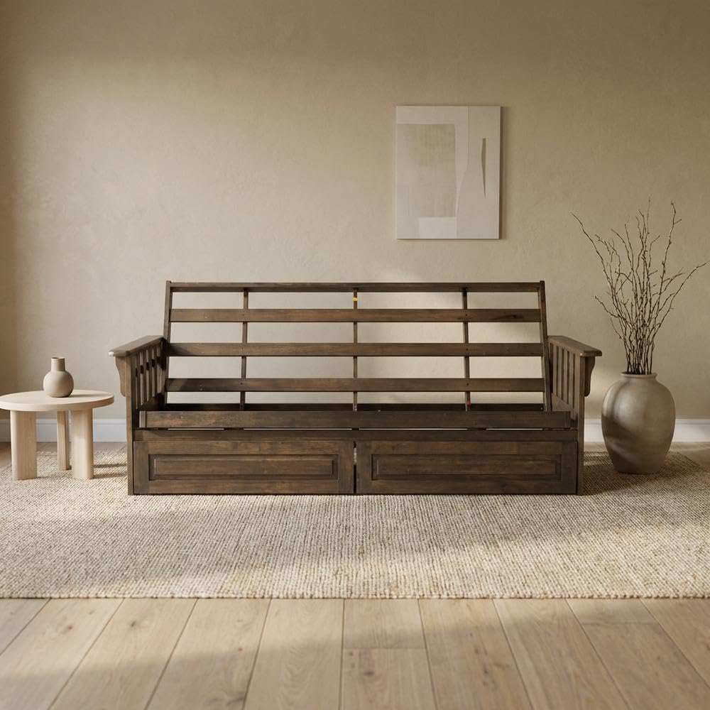 Brown Futons, Durable Frame, Comfortable Sleeping Surface, Classic Design, Heavy-Duty Construction for Living Room and Guest Use