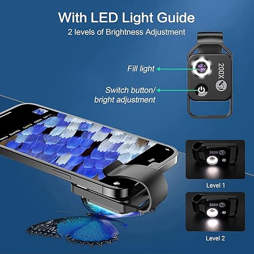 Miniatura 8 de Accesorio del microscopio del teléfono celular 200X con la lente, mini microscopio digital portátil con la luz del LEDel clip universal
