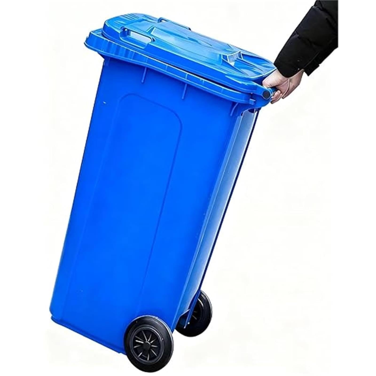 VITIWEDTY Outdoor Garbage Bin with Wheels, Large Capacity Plastic Trash Can with Lid (Blue 28 Gallon/100L)
