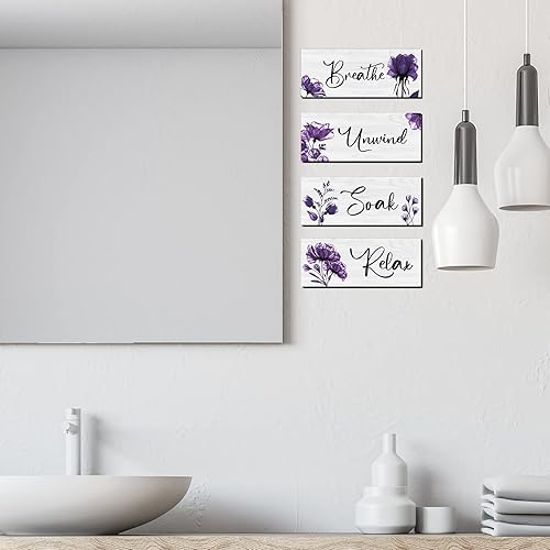Miniatura 6 de 4 piezas de arte de pared de baño, rústico, granja, baño, decoración de pared de baño, letrero colgante de madera para el hogar, spa, baño,