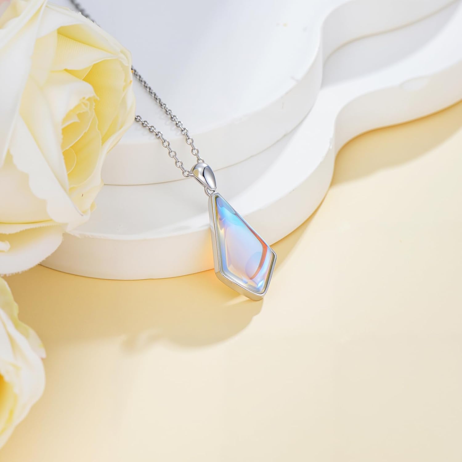 925 Sterling Silver Moonstone/Turquoise Necklace for Women, Dainty Pendant Necklace Jewelry Gifts for Mother Wife Lover Birthday Anniversary, with 18+2inch Chain - Image 3