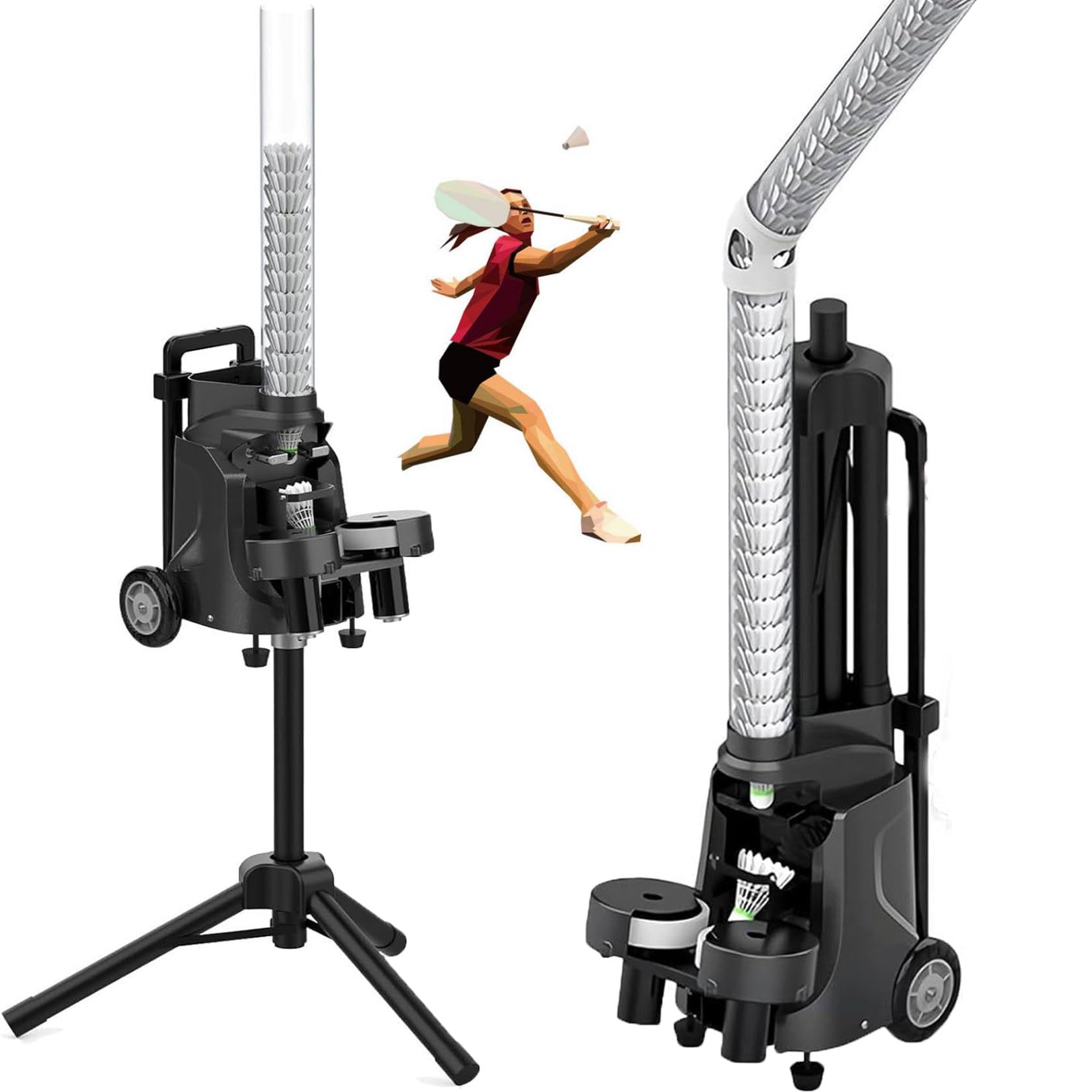 Máquina de entrenamiento de bádminton con alimentador inteligente de volante, frecuencia de servicio ajustable y altura para práctica