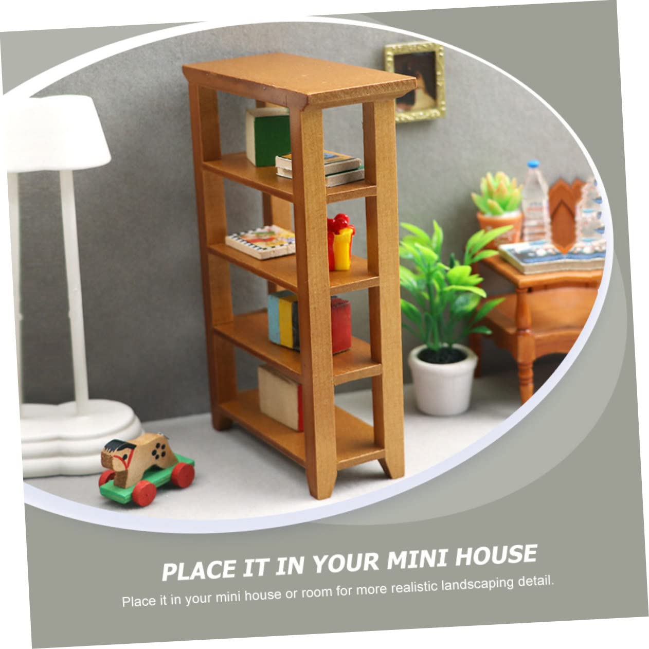 HEMOTON Puppenhaus Mini-Bücherregal Aus Holz – Miniatur-Möbel Für Puppenhäuser