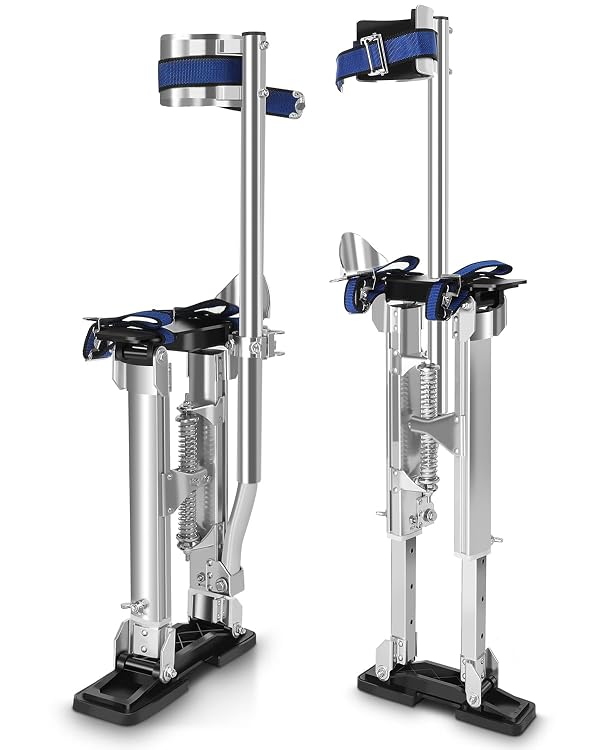 Drywall Stilts, 15"-23" Stilts for Adults Adjustable Heights Aluminum Work Stilts with Protective Knee Pads for Sheetrock Drop Ceiling Painting Painter Exterior Wall Painting and High Shrub Trimming by FAHKNS - Used condition - US$80.54