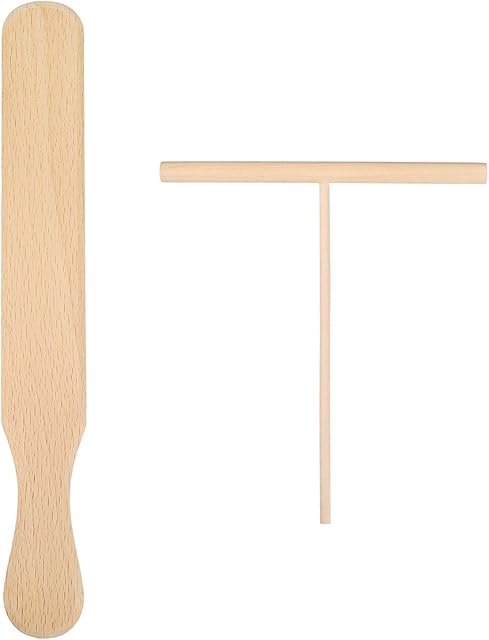Cabilock 2pcs Wooden Crepe Spreader and Spatula Set Crepe Spatula Turner T Shaped Tool for Making Crepes