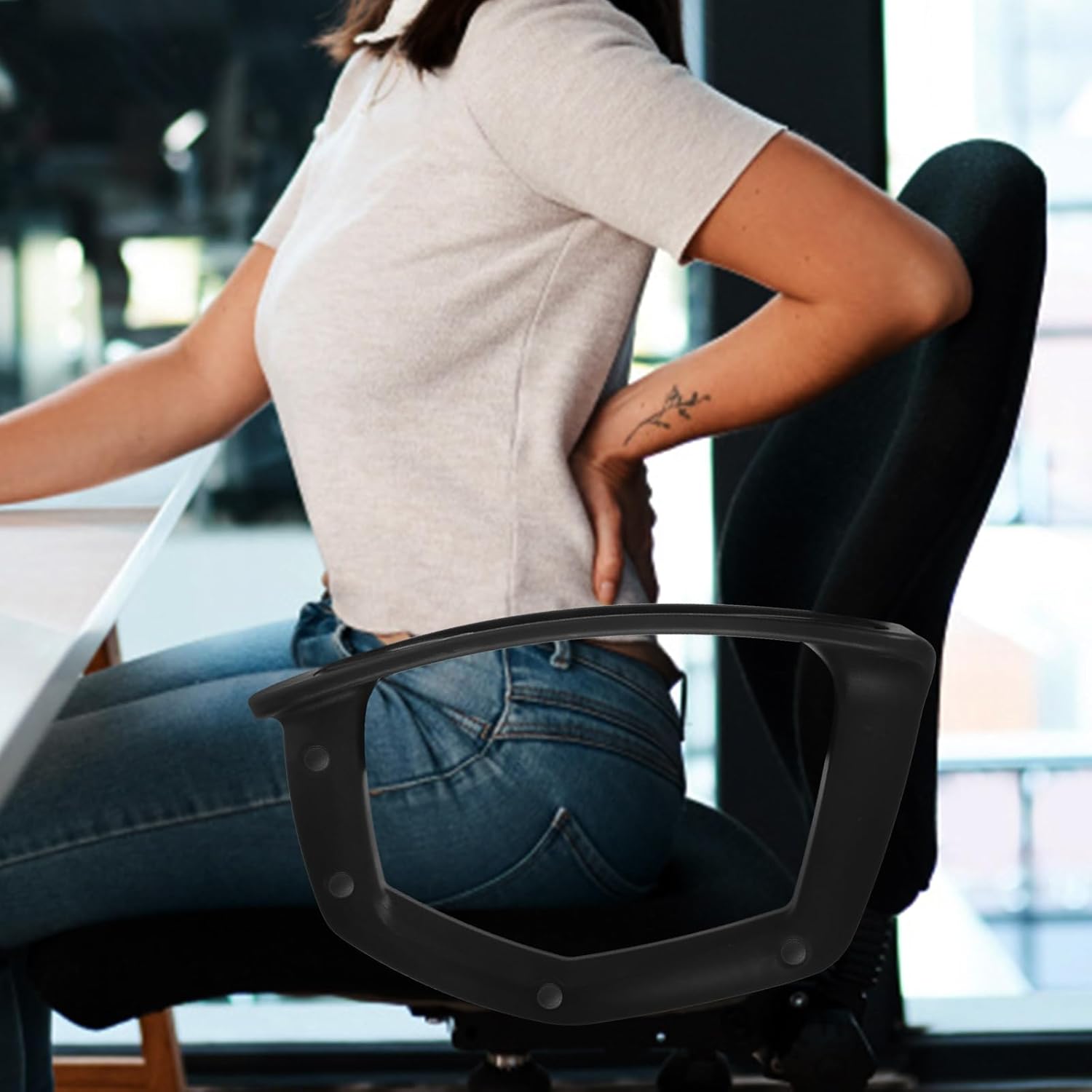 TEHAUX Office Chair Ring Plastic Black: 2pcs Office Chair Arm Rest Replacement - Armrest Ring with Mounting Accessories - Gaming Chairs Replacement Arms for