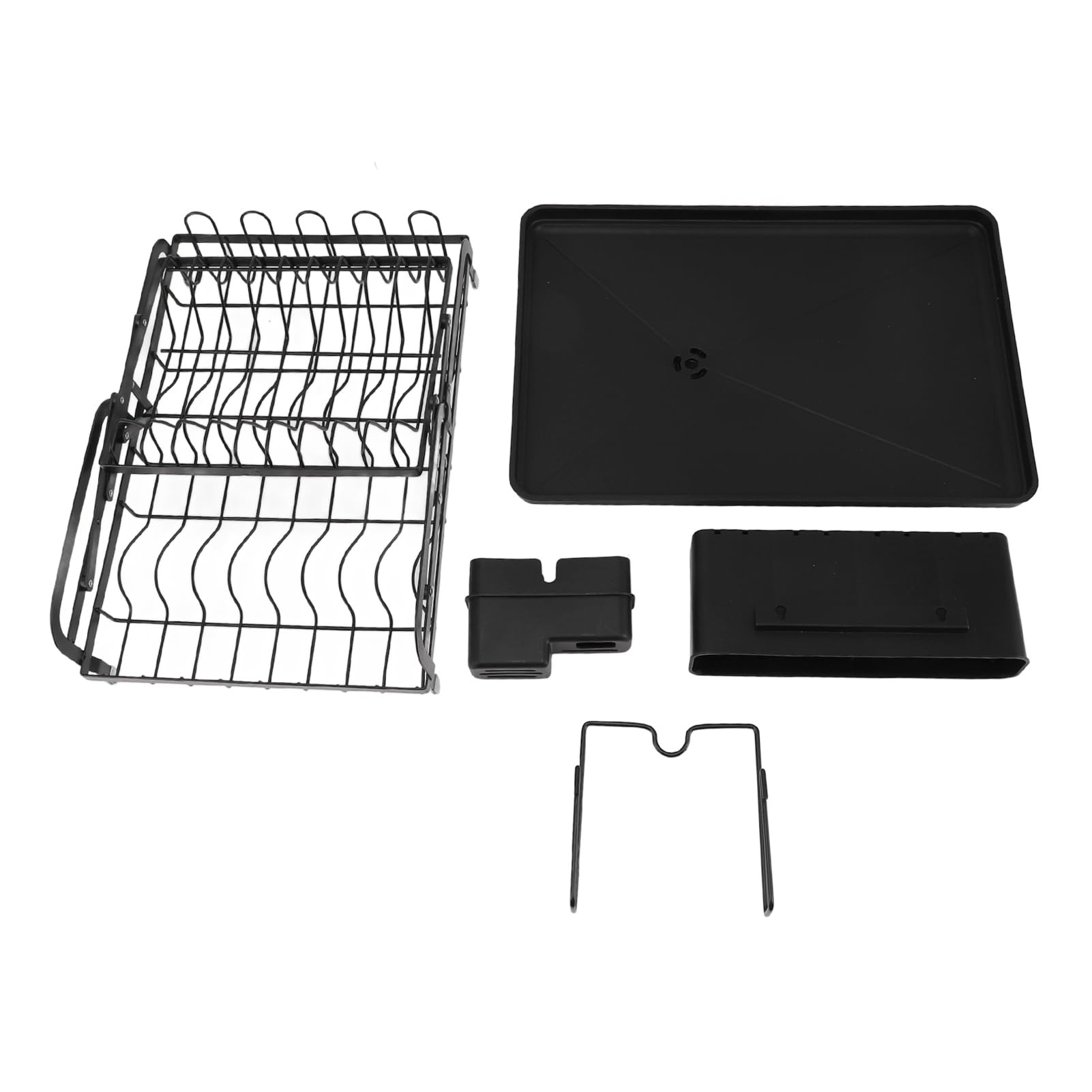 2-stufiger, Zusammenklappbarer Geschirrtrockner mit Abtropffunktion, Multifunktionales Aufbewahrungsregal für Küchenutensilien, Doppellagiges Design (Black)
