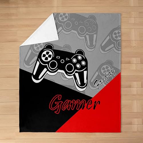 Gamer Fleece Throw Blanket Kids,Gaming Flannel Fuzzy Blanket For Bed Sofa Couch,All Season Video Game Gamepad Grey Red Black Bed Blanket Breathable Plush Blanket Room Decor Queen 90"X90" #TOP2
