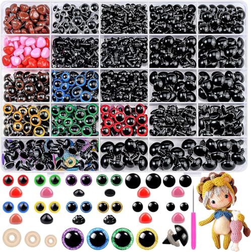 Image of 1100PCS Safety Eyes and Noses for Amigurumi, Stuffed Crochet Eyes with Washers, Craft Doll Eyes and Nose for Teddy Bear Crochet Toy Stuffed Doll and Plush Animal Gifts (1100PCS Safety Eyes)