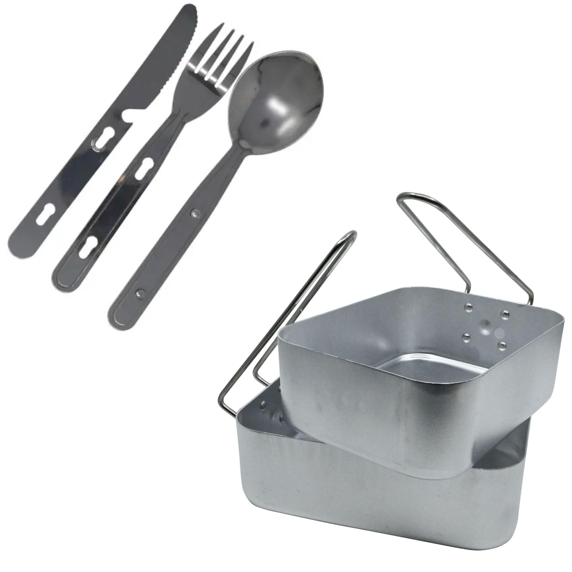 TOP OF THE RANGE - ESSENTIAL GEAR - STANDARD ISSUE MESS KIT - MESS TIN (2PK) + CUTLERY SET