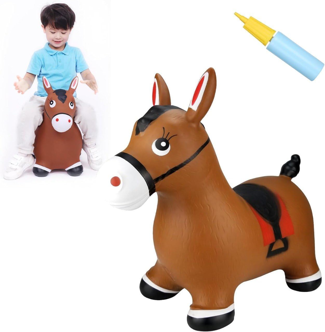 Kids Ride-On Inflatable Bouncy Horse Hopper Toy with Pump and Easy-Grip Ears for Indoor and Outdoor Play-image-43