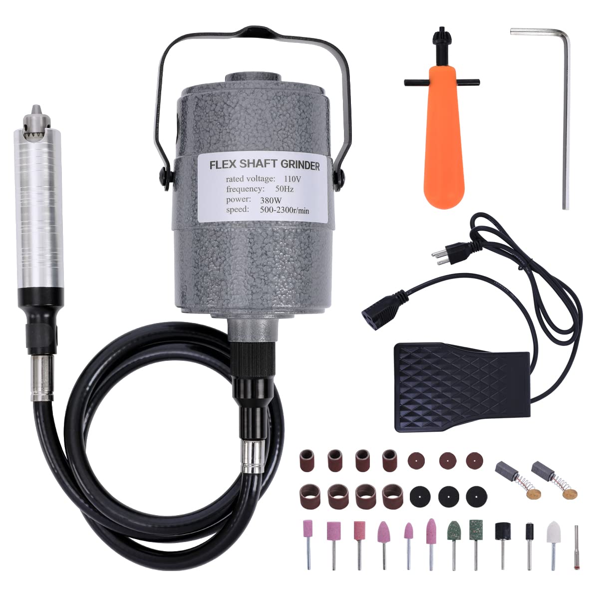 380W Flex Shaft Rotary Tool with Stepless Speed Foot Pedal, Multi-Function Metal Hanging Grinder Carver Kit - Ideal for Carving, Buffing, Drilling, Polishing, Sanding, Cutting- Includes DIY Accessorie