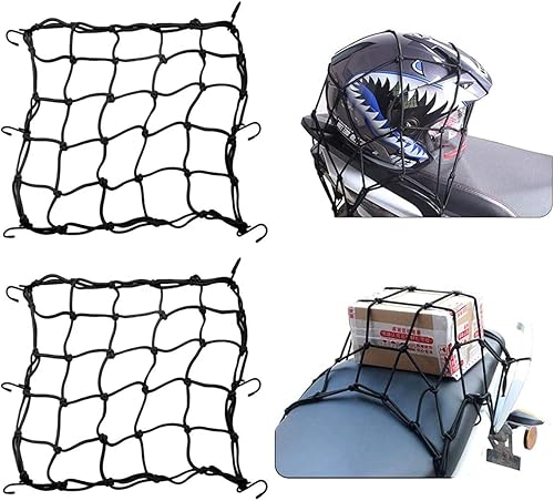 Paquete de 2 redes elásticas de carga para motocicleta de 15.7 pulgadas, red de equipaje resistente de 15.7in x 15.7in para casco para moto y