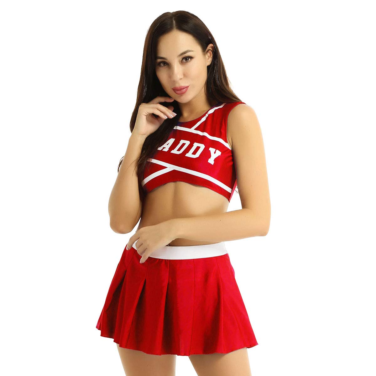 YOOJOO 2Pcs Women's Adult Sexy Charming Cheer Leader Uniform Dress Cheerleading Role Play Outfits - Red Small