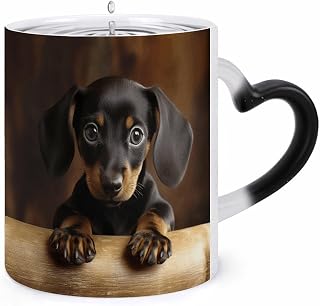 Dog Dachshund Color Changing Mug Heart-Shaped Handle Mugs Fashionable Tea Cup Coffee Cup Popular Tumbler And Cups For Office Workers Mug & Unique Gift Giving Teacup