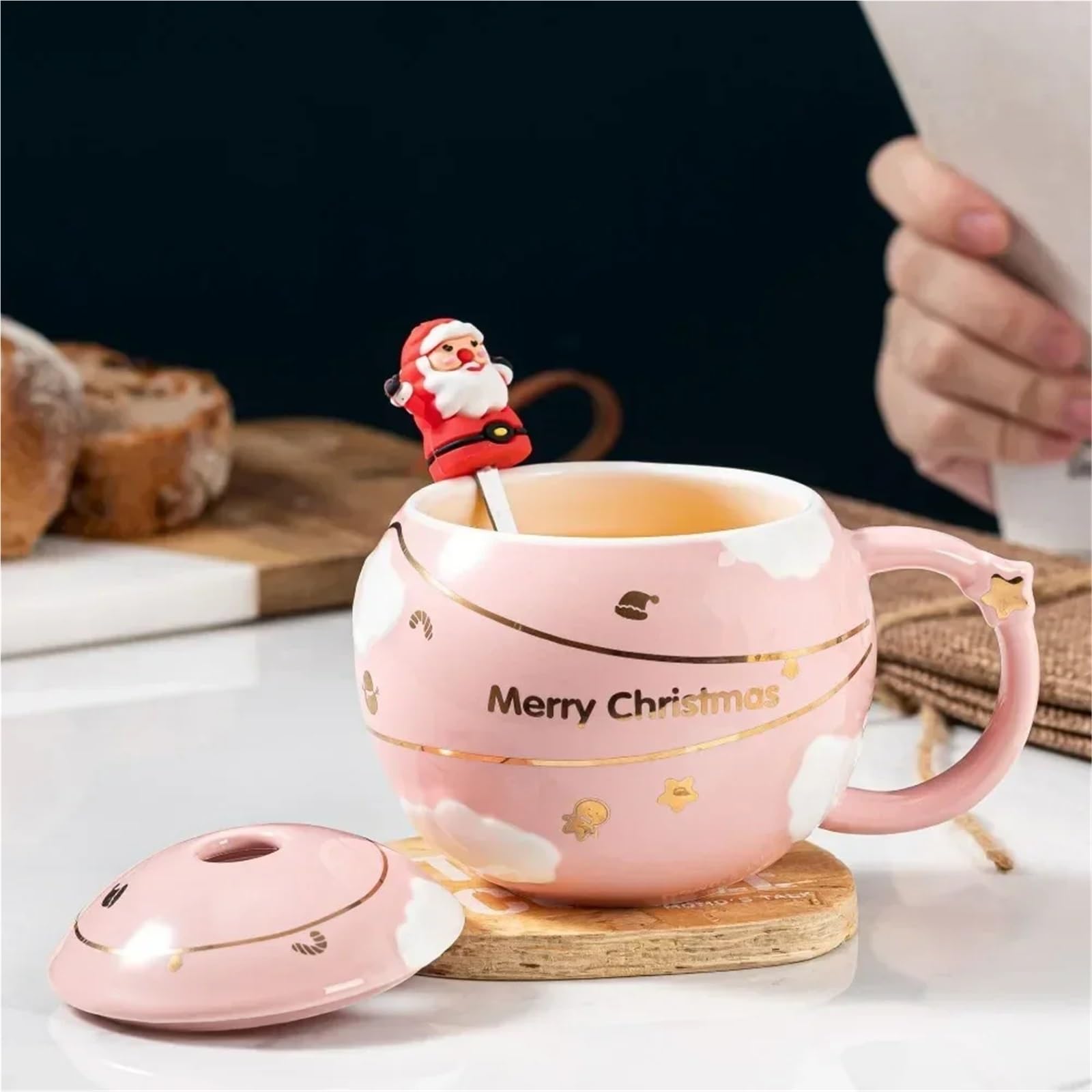Taza de cerámica con Tapa, 2 uds., café, té de la Leche, Desayuno, Dibujos Animados, cumpleaños, Amigo, Familia, hogar, Oficina, Beber, 400ml para Café y Leche(Red)