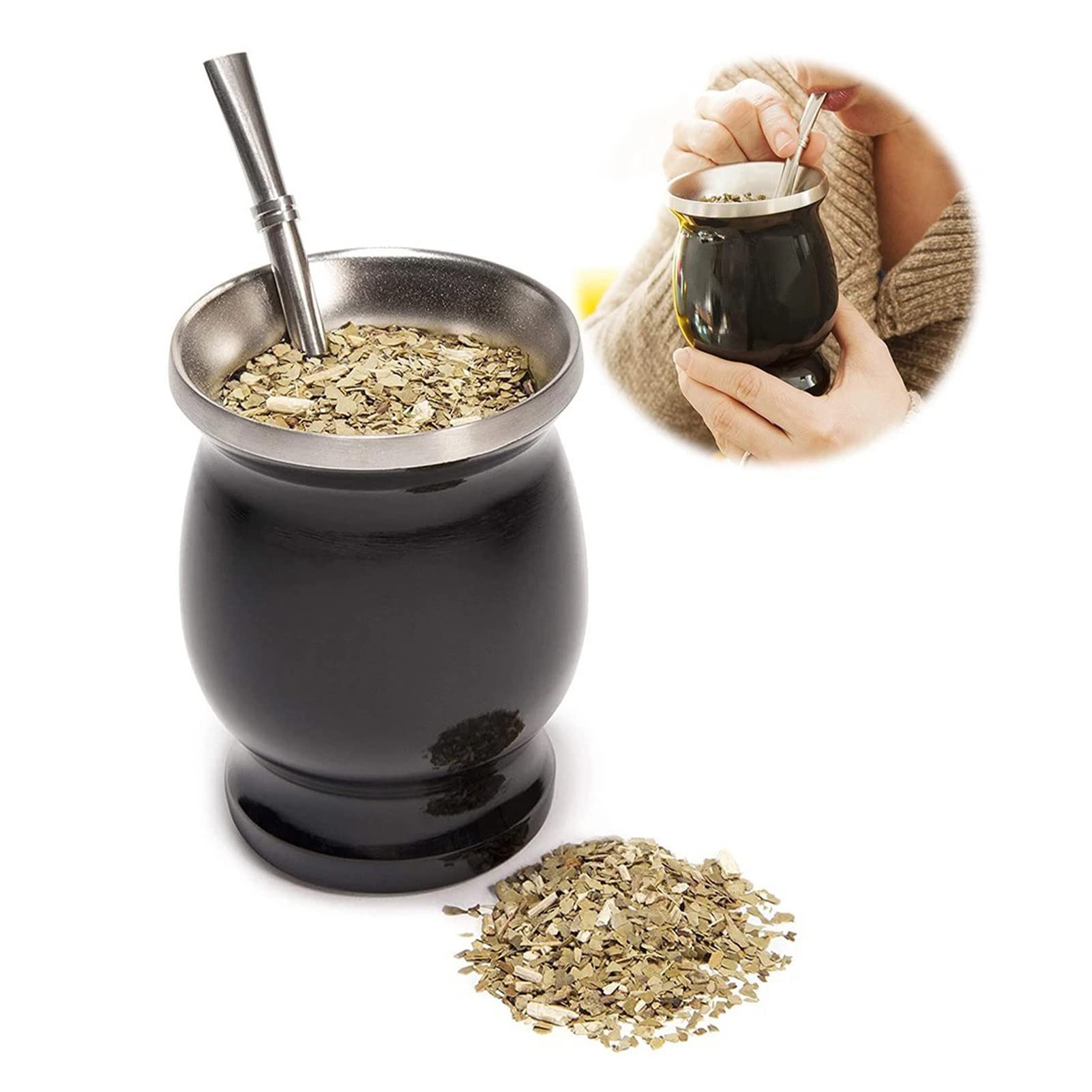 Yerba Mate Cup Set, Stainless Steel Double Wall Mate Cup and Bombilla Set Yerba Mate Gourd with Straw Cleaning Brush Yerba Mate Kit Tea Brewing Gifts