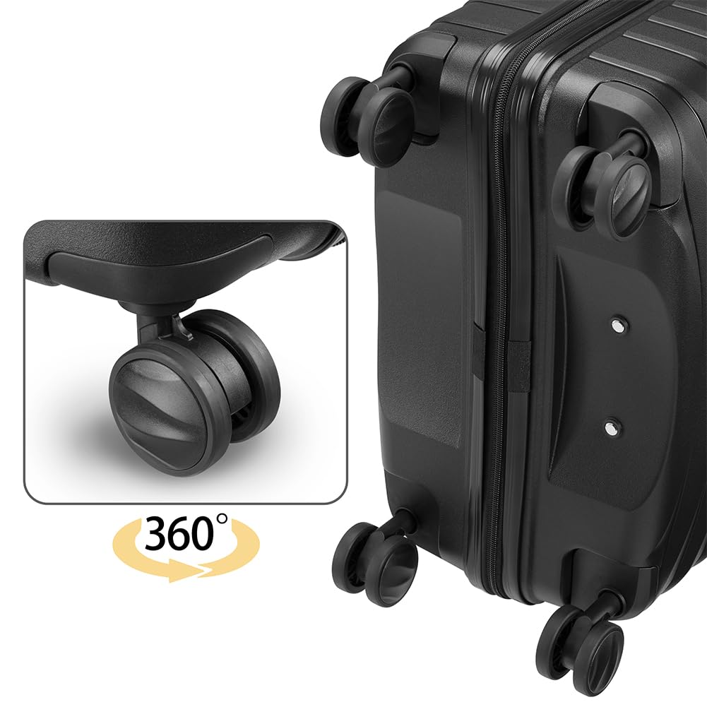 Set 4 Valigie Rigide con Beauty Case in Polipropilene Ultra Resistente agli Urti, Trolley Manico Telescopico e Ruote Easy Roll, Serratura Codice Rinforzata e Design Moderno (Nero)